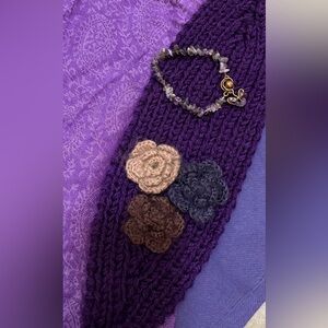 Purple lot - 2 Scarves, 1 knit ear warmer, 1 amethyst bracelet